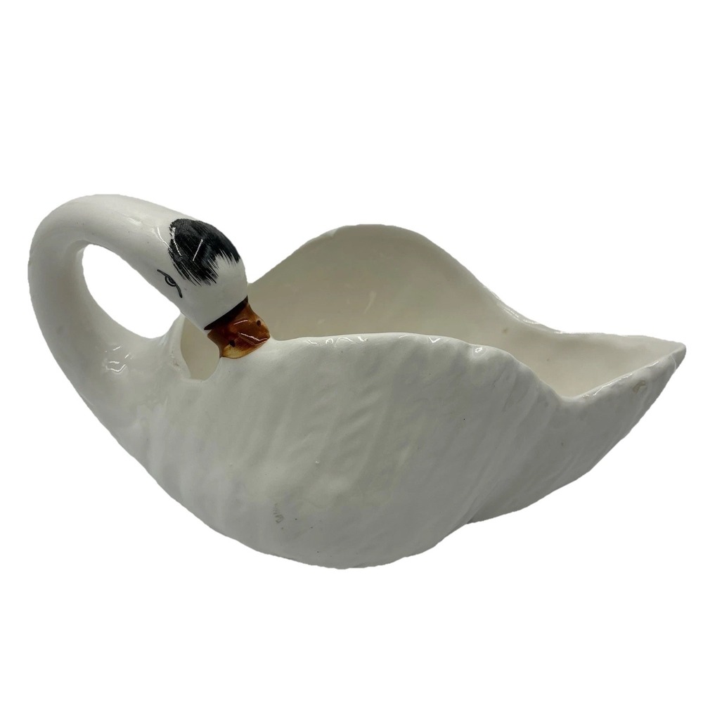 Vintage Mid Century Italian Santucci Deruta Ceramic Swan Bowl Candy Dish